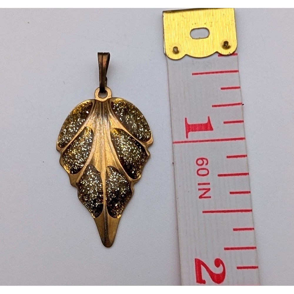 Vintage Gold Tone Glitter Leaf Pendant Botanical Nature Inspired Charm